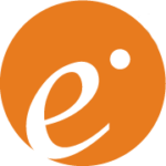 a lower case E in an orange circle reminiscent of a peach