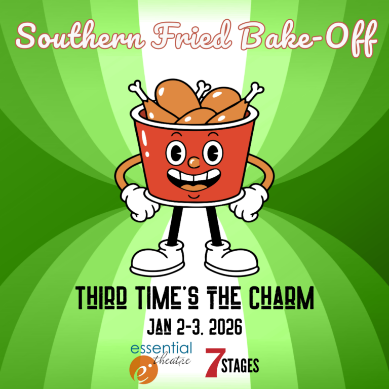 Bake-Off mascot Crispopher Bouquet, the anthromoporphised bucket of chicken, smiles at you triumphantly in front of a retro green striped background